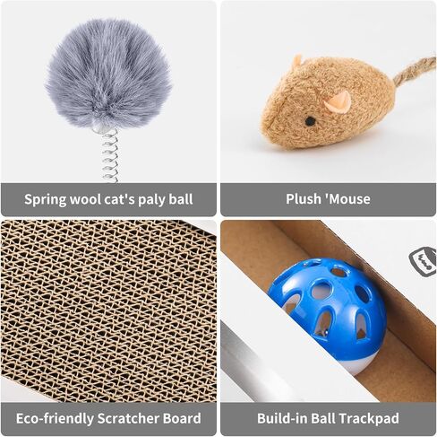 Morikey 4 in 1 Cat Scratcher، وسادة خدش للقطط لحماية الكمبيوتر المحمول، ألعاب هريرة مع ألعاب تفاعلية "ماوس" رقيق، عصا دعابة للقطط، كرة جرس للقطط، ملصقات الكمبيوتر المحمول/القطط العاملة على وسائل التواصل الاجتماعي in Kuwait