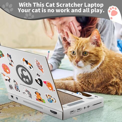 Morikey 4 in 1 Cat Scratcher، وسادة خدش للقطط لحماية الكمبيوتر المحمول، ألعاب هريرة مع ألعاب تفاعلية "ماوس" رقيق، عصا دعابة للقطط، كرة جرس للقطط، ملصقات الكمبيوتر المحمول/القطط العاملة على وسائل التواصل الاجتماعي in Kuwait