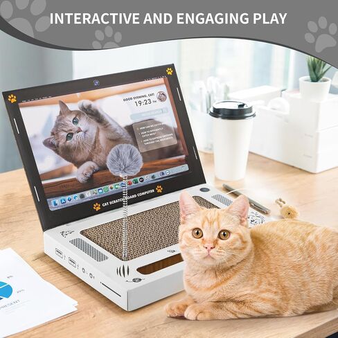 Morikey 4 in 1 Cat Scratcher، وسادة خدش للقطط لحماية الكمبيوتر المحمول، ألعاب هريرة مع ألعاب تفاعلية "ماوس" رقيق، عصا دعابة للقطط، كرة جرس للقطط، ملصقات الكمبيوتر المحمول/القطط العاملة على وسائل التواصل الاجتماعي in Kuwait