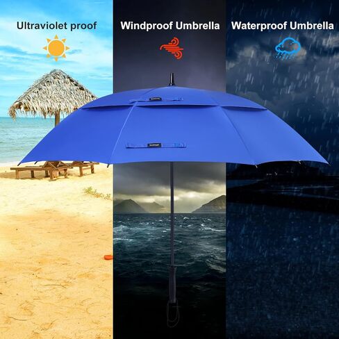 Doubwell Storm Proof Umbrella Sports Golf Umbrella 62 Inch Large Size Sturdy Umbrella UV Protection And Tested Resist Up 55 MPH Strong Wind For Men And Women (Orange) in Kuwait