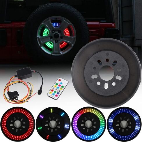 HOZAN RGB ضوء الإطارات الاحتياطية الملونة LED ضوء العجلة الأحمر ضوء الفرامل الثالث أضواء خلفية متعددة الألوان مع وحدة تحكم عن بعد لاسلكية RF متوافقة مع JK JL ضوء حلقة الديكور الرائع in Kuwait