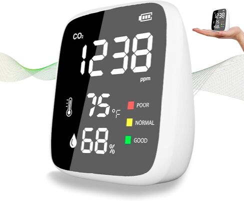 CO2 Detector with Air Quality Monitor sensor - Carbon dioxide detector with Indoor Thermometer for Home - Digital Higrometer for Indoor Humidity and Temperature (CO2 + Air Quality Monitor) in Saudi Arabia