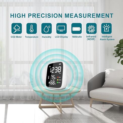 CO2 Detector with Air Quality Monitor sensor - Carbon dioxide detector with Indoor Thermometer for Home - Digital Higrometer for Indoor Humidity and Temperature (CO2 + Air Quality Monitor) in Saudi Arabia