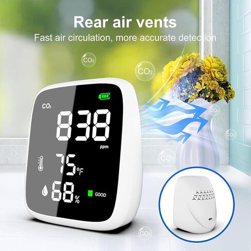 CO2 Detector with Air Quality Monitor sensor - Carbon dioxide detector with Indoor Thermometer for Home - Digital Higrometer for Indoor Humidity and Temperature (CO2 + Air Quality Monitor) in Saudi Arabia