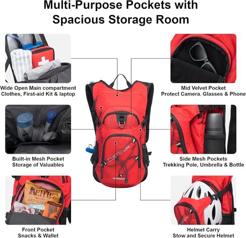 Everfun Hydration Backpack 18L with Water Bladder 2L/3L Hiking Water Backpack Women Men Hydration Pack Insulated Lightweight Day Hydropack with Storage for Hiking, Biking, Running, Festival in Kuwait