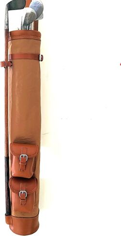 Geoffrey | Vintage TAN Canvas I Black Canvas I with TAN Leather Golf Club Carrying Bag with 2 Pockets | Retro - Bag only in Saudi Arabia