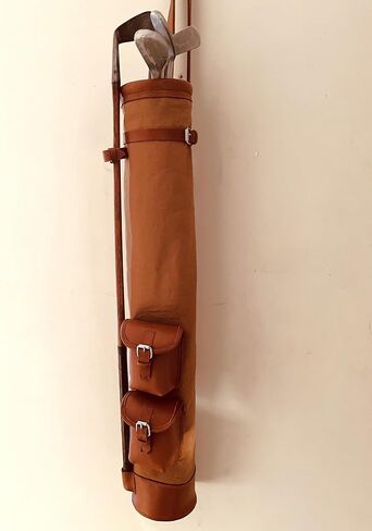 Geoffrey | Vintage TAN Canvas I Black Canvas I with TAN Leather Golf Club Carrying Bag with 2 Pockets | Retro - Bag only in Saudi Arabia