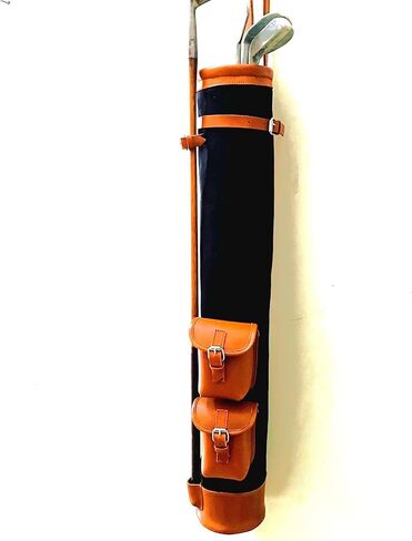 Geoffrey | Vintage TAN Canvas I Black Canvas I with TAN Leather Golf Club Carrying Bag with 2 Pockets | Retro - Bag only in Kuwait