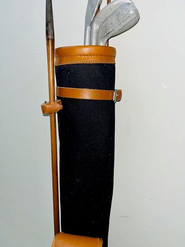 Geoffrey | Vintage TAN Canvas I Black Canvas I with TAN Leather Golf Club Carrying Bag with 2 Pockets | Retro - Bag only in Kuwait