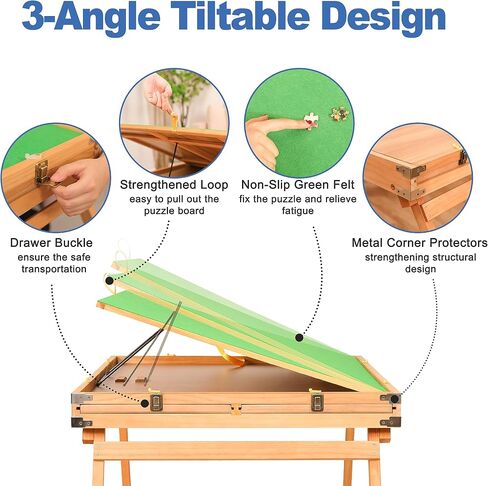 1500 Piece Puzzle Table with Legs, 35''x26'' Adjustable Puzzle Tables for Adults and Children | 3-Tilting-Angle Portable Wooden Jigsaw Puzzle Board with 4 Drawers & Cover for Gift in Saudi Arabia