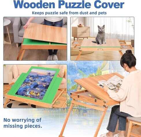 1500 Piece Puzzle Table with Legs, 35''x26'' Adjustable Puzzle Tables for Adults and Children | 3-Tilting-Angle Portable Wooden Jigsaw Puzzle Board with 4 Drawers & Cover for Gift in Saudi Arabia