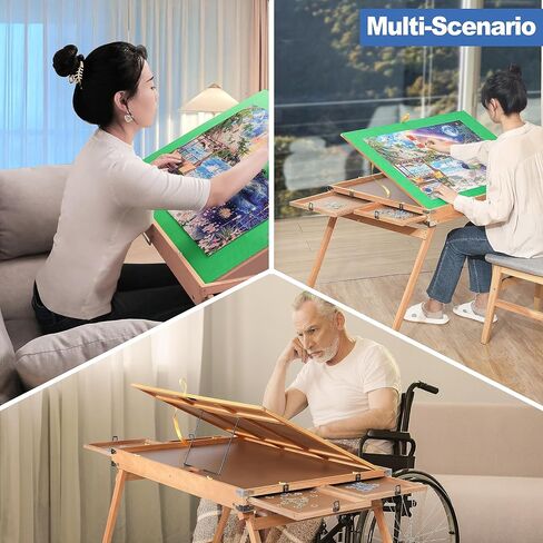 1500 Piece Puzzle Table with Legs, 35''x26'' Adjustable Puzzle Tables for Adults and Children | 3-Tilting-Angle Portable Wooden Jigsaw Puzzle Board with 4 Drawers & Cover for Gift in Saudi Arabia