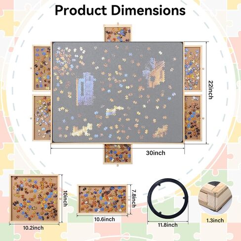 1500 Piece Puzzle Board,Wooden Jigsaw Puzzle Board with Drawers 35"X 27"Portable Puzzle Table Rotating Puzzle Table with Covers and Lazy Susan|Felt Cushion Felt Surface for Adults and Kids in Saudi Arabia