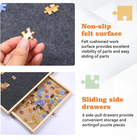 1500 Piece Puzzle Board,Wooden Jigsaw Puzzle Board with Drawers 35"X 27"Portable Puzzle Table Rotating Puzzle Table with Covers and Lazy Susan|Felt Cushion Felt Surface for Adults and Kids in Saudi Arabia