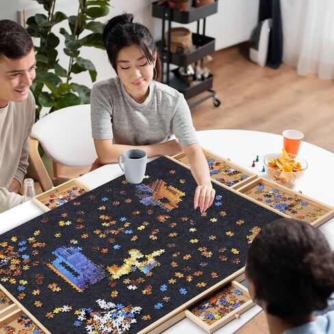 1500 Piece Puzzle Board,Wooden Jigsaw Puzzle Board with Drawers 35"X 27"Portable Puzzle Table Rotating Puzzle Table with Covers and Lazy Susan|Felt Cushion Felt Surface for Adults and Kids in Saudi Arabia