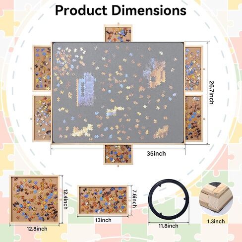 1500 Piece Puzzle Board,Wooden Jigsaw Puzzle Board with Drawers 35"X 27"Portable Puzzle Table Rotating Puzzle Table with Covers and Lazy Susan|Felt Cushion Felt Surface for Adults and Kids in Saudi Arabia