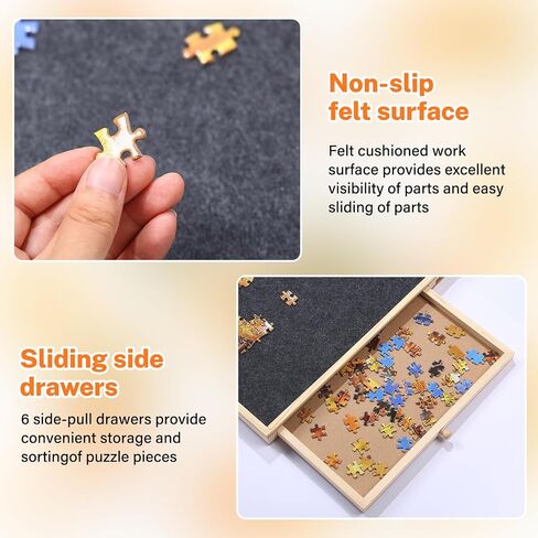 1500 Piece Puzzle Board,Wooden Jigsaw Puzzle Board with Drawers 35"X 27"Portable Puzzle Table Rotating Puzzle Table with Covers and Lazy Susan|Felt Cushion Felt Surface for Adults and Kids in Saudi Arabia