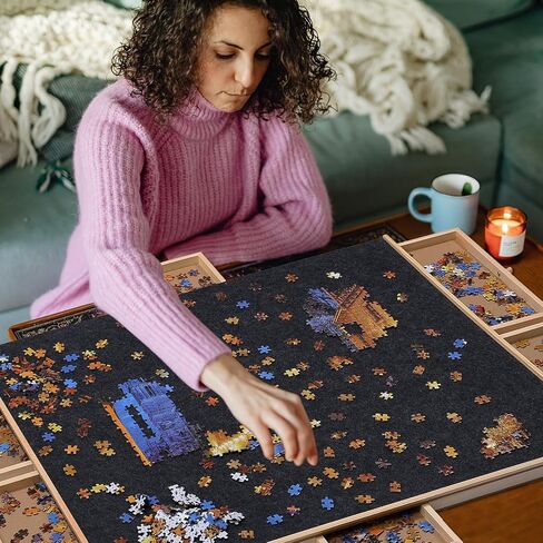 1500 Piece Puzzle Board,Wooden Jigsaw Puzzle Board with Drawers 35"X 27"Portable Puzzle Table Rotating Puzzle Table with Covers and Lazy Susan|Felt Cushion Felt Surface for Adults and Kids in Saudi Arabia