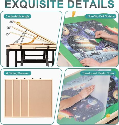 Puzzle Table 1500 Piece, 3-Angle Adjustable Jigsaw Puzzle Table with Drawers, Portable Puzzle Table with White Legs & Cover, Folding Puzzle Table on Wheels for Adults, for Puzzle Lovers in Saudi Arabia