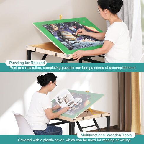 Puzzle Table 1500 Piece, 3-Angle Adjustable Jigsaw Puzzle Table with Drawers, Portable Puzzle Table with White Legs & Cover, Folding Puzzle Table on Wheels for Adults, for Puzzle Lovers in Saudi Arabia