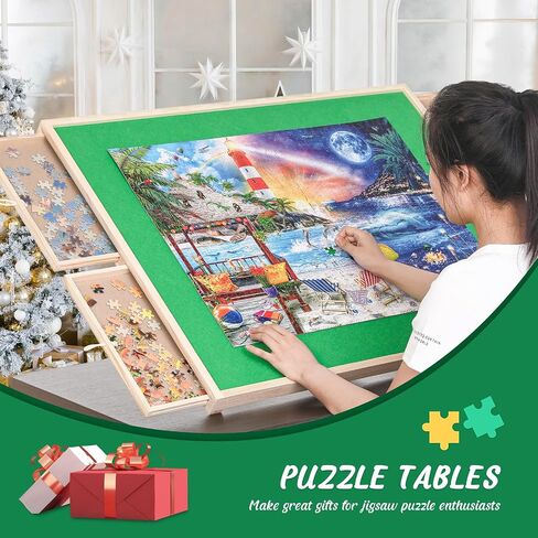 Puzzle Table 1500 Piece, 3-Angle Adjustable Jigsaw Puzzle Table with Drawers, Portable Puzzle Table with White Legs & Cover, Folding Puzzle Table on Wheels for Adults, for Puzzle Lovers in Saudi Arabia
