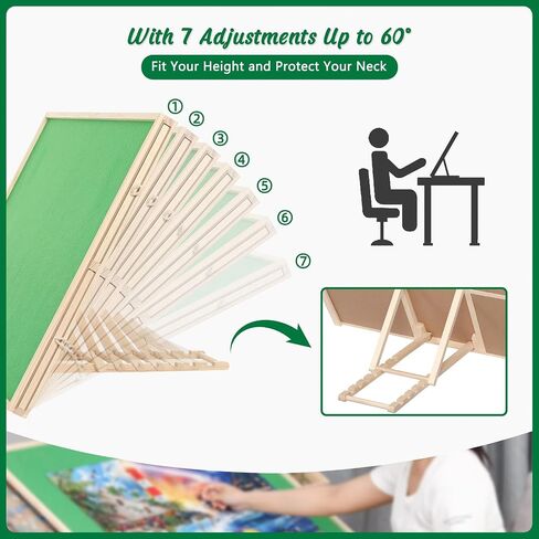 Puzzle Table 1500 Piece, 3-Angle Adjustable Jigsaw Puzzle Table with Drawers, Portable Puzzle Table with White Legs & Cover, Folding Puzzle Table on Wheels for Adults, for Puzzle Lovers in Saudi Arabia