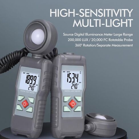 مقياس الإضاءة الرقمي مع إزالة 360 درجة احترافية، جهاز قياس درجة الحرارة المحيطة المحمول باليد، نطاق يصل إلى 200,000 لوكس، أخذ عينات Luxmeter لفصول مترو أنفاق المختبر in Kuwait