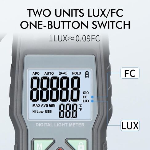 مقياس الإضاءة الرقمي مع إزالة 360 درجة احترافية، جهاز قياس درجة الحرارة المحيطة المحمول باليد، نطاق يصل إلى 200,000 لوكس، أخذ عينات Luxmeter لفصول مترو أنفاق المختبر in Kuwait
