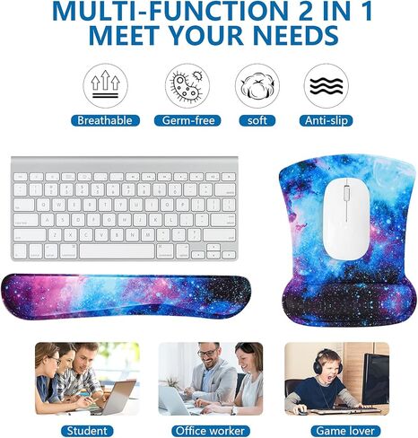 RICHEN Mouse Pad and Keyboard Wrist Rest, 3-in-1 Computer Mousepad and Coaster Set, Non-Slip Keyboard Wrist Rest and Mouse Pad Set Ergonomic Design (Gradient Brown) in Kuwait