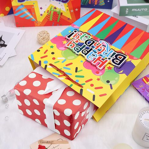Moretoes Birthday Gift Bag, 4pcs Gift Bag with Tissue Paper and Handles, 3D Patches Gift Bags, Large Birthday Gift Bags for Kids, 10.2×12.5×4 Inches in Saudi Arabia