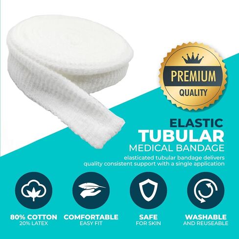 ضمادة شبكية أنبوبية ثابتة (مقاس 4) - لفافة بطول 10 ياردات تمتد إلى 25 ياردة - بالإضافة إلى زوج من المقص الطبي - ضمادة شاش شبكية مرنة للجروح - تناسب الأذرع والكاحلين والساق والأيدي والأقدام الكبيرة in Kuwait