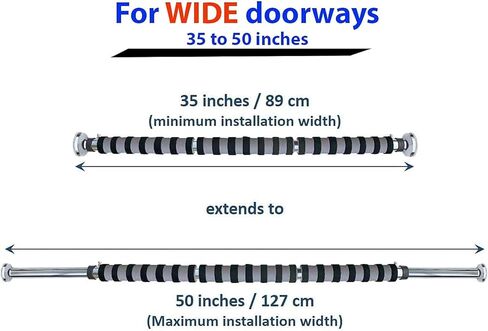 شريط سحب Garren Fitness Maximiza Plus - شريط سحب واسع للمدخل/شريط Chinup مع 3 مجموعات من حوامل الأبواب اللولبية - فقط للأبواب التي يزيد عرضها عن 35 بوصة (عرض قابل للتعديل من 35 إلى 50 بوصة) in Kuwait