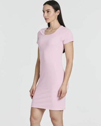 Real Essentials 3 Pack: Women's Mini Short Sleeve Ribbed Scoop Neck Casual T-Shirt Bodycon Dress in Saudi Arabia