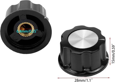 Woogim 10PCS Potentiometer Control Knob Silver Tone for Potentiometers A03-6.4mm Bakelite Knob Black 20 x 12mm (D * H) in Saudi Arabia
