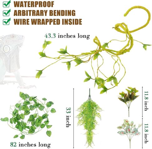 تشتمل ملحقات خزان FineCheer Leopard Gecko على نبات الزواحف الاصطناعية المعلقة ونباتات الزواحف والزواحف وأوعية الطعام والماء ومقياس الحرارة الرقمي للرطوبة لسحلية التنين وأفعى أبو بريص in Kuwait