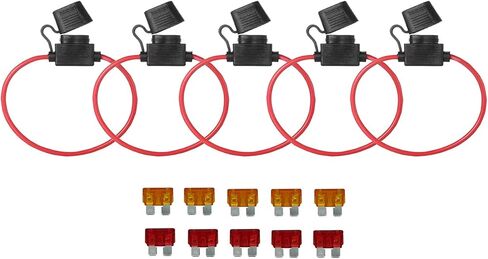 KOLACEN Automotive Car Truck in-line 18 Gauge Fuse Holder for Regular Standard Blade Type Fuse 5 Pieces + 10 Pieces Standard Blade Fuse 5Apm 10Amp in Saudi Arabia
