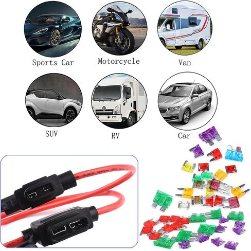 KOLACEN Automotive Car Truck in-line 18 Gauge Fuse Holder for Regular Standard Blade Type Fuse 5 Pieces + 10 Pieces Standard Blade Fuse 5Apm 10Amp in Saudi Arabia