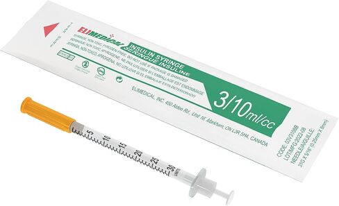 Elimedical Veterinary Insulin Syringe U-100 0.3cc (ml), 31G x 5/16 inch (7.9mm), Individually Packed, for Pet Cat or Dog, 100 per box, 03V3108B in Saudi Arabia