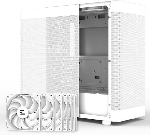 حافظة كمبيوتر الألعاب Zalman i4 Airflow - تصميم شبكي كامل - مراوح 6 × 120 مم مثبتة مسبقًا - حقيبة كمبيوتر متوسطة البرج - حامل وحدة معالجة الرسومات عموديًا ودعم الرادياتير 360 مم، أسود in Kuwait