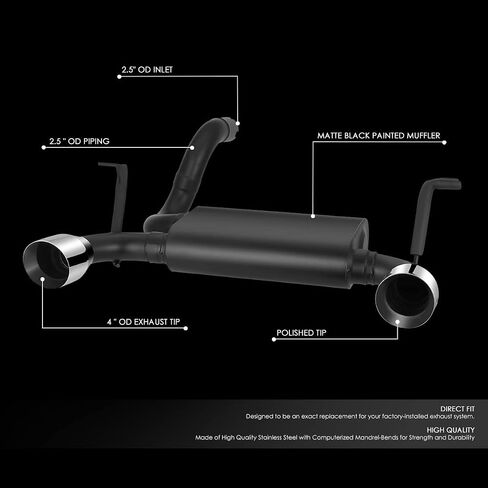 DNA MOTORING CBE-UR-016 Stainless Steel Axle Back Dual Muffler Exhaust System [Compatible with 18-22 Wrangler JL 2.0L 3.6L Engines,4" OD IN/ 2.5" OD Inlet/ 2.5" OD Outlet] in Saudi Arabia