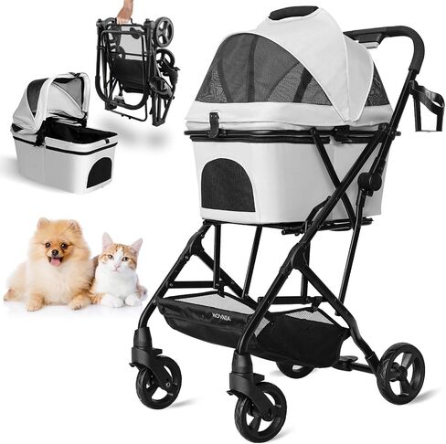 Dog Stroller for Small/Medium Dogs Cats Up to 33LBS, 3-in-1 Lightweight Foldable Pet Stroller with Removable Carrier, Storage Basket for Travel- Gray in Saudi Arabia