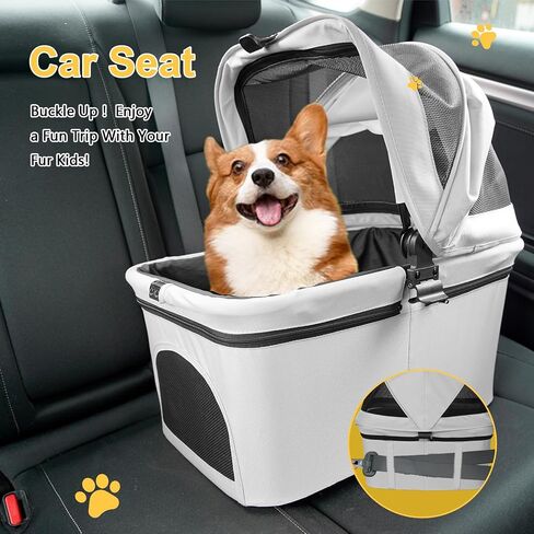 Dog Stroller for Small/Medium Dogs Cats Up to 33LBS, 3-in-1 Lightweight Foldable Pet Stroller with Removable Carrier, Storage Basket for Travel- Gray in Saudi Arabia
