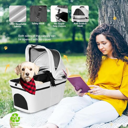 Dog Stroller for Small/Medium Dogs Cats Up to 33LBS, 3-in-1 Lightweight Foldable Pet Stroller with Removable Carrier, Storage Basket for Travel- Gray in Saudi Arabia