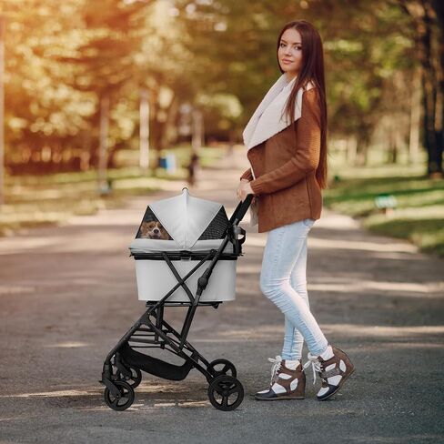 Dog Stroller for Small/Medium Dogs Cats Up to 33LBS, 3-in-1 Lightweight Foldable Pet Stroller with Removable Carrier, Storage Basket for Travel- Gray in Saudi Arabia