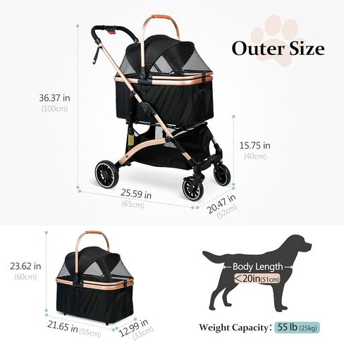 Cttasty Pet Stroller, Dog Strollers with Removable Carrier, Pet Stroller for Cats and Small and Medium Dogs, 4 Wheels Travel Jogger for Puppies, Pet Gear Stroller with Large Storage Basket, Black in Kuwait
