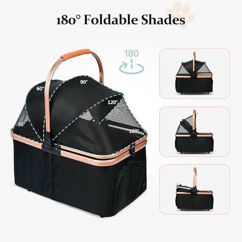 Cttasty Pet Stroller, Dog Strollers with Removable Carrier, Pet Stroller for Cats and Small and Medium Dogs, 4 Wheels Travel Jogger for Puppies, Pet Gear Stroller with Large Storage Basket, Black in Kuwait