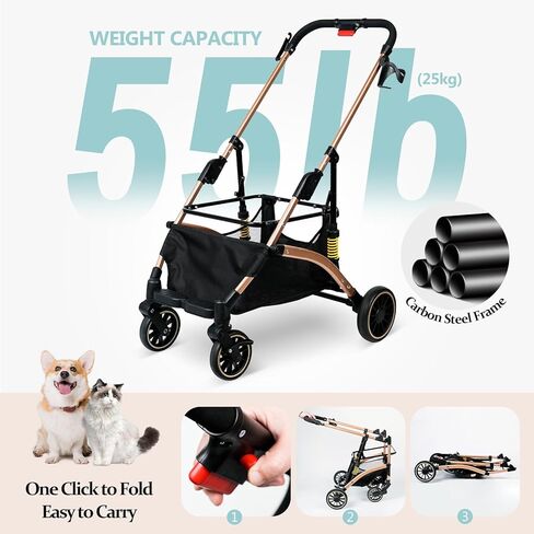 Cttasty Pet Stroller, Dog Strollers with Removable Carrier, Pet Stroller for Cats and Small and Medium Dogs, 4 Wheels Travel Jogger for Puppies, Pet Gear Stroller with Large Storage Basket, Black in Kuwait