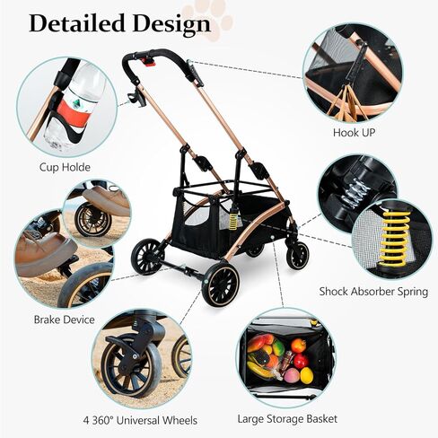 Cttasty Pet Stroller, Dog Strollers with Removable Carrier, Pet Stroller for Cats and Small and Medium Dogs, 4 Wheels Travel Jogger for Puppies, Pet Gear Stroller with Large Storage Basket, Black in Kuwait
