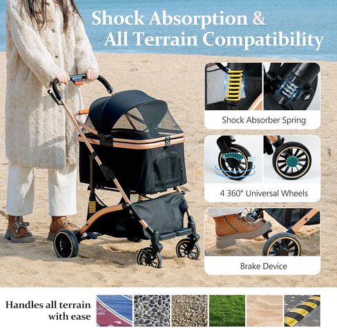 Cttasty Pet Stroller, Dog Strollers with Removable Carrier, Pet Stroller for Cats and Small and Medium Dogs, 4 Wheels Travel Jogger for Puppies, Pet Gear Stroller with Large Storage Basket, Black in Kuwait