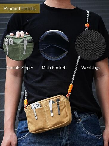Sayram SP8 Belt Pouch for Men, EDC Bellt Pouch with Zipper, Waist Pack EDC Pouch for Multitool, Flashlight, Knives, Cards, Phone, Waxed Canvas EDC Organizer Pouch for Belt in Saudi Arabia